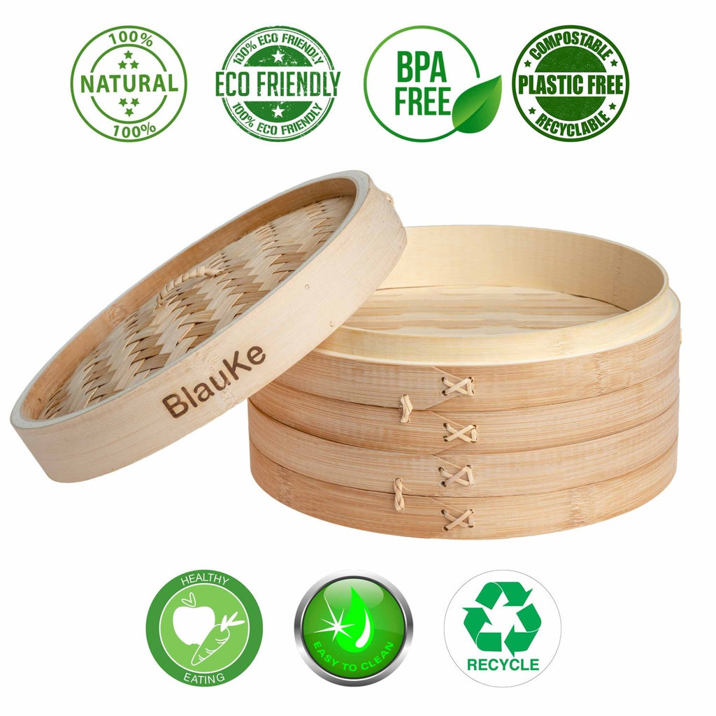BlauKe 10-Inch Bamboo Steamer Set — 2 Tiers & Accessories - James’s Hot Deals & FindsBlauKe 10-Inch Bamboo Steamer Set — 2 Tiers & AccessoriesFood SteamerBlauKeJames’s Hot Deals & Finds2-Tier Bamboo Steamer for Cooking Dumplings, Vegetables, Meat, Fish, Rice - Bamboo Steamer Basket 10 Inch with 2 Pairs Chopsticks, Tongs and 50 Paper Liners-2