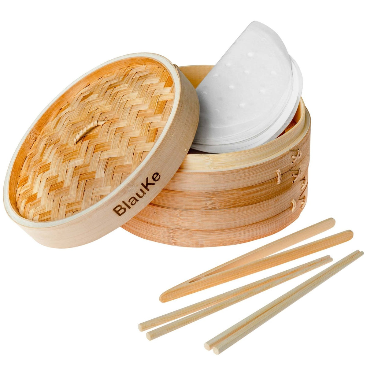 BlauKe 10-Inch Bamboo Steamer Set — 2 Tiers & Accessories - James’s Hot Deals & FindsBlauKe 10-Inch Bamboo Steamer Set — 2 Tiers & AccessoriesFood SteamerBlauKeJames’s Hot Deals & Finds2-Tier Bamboo Steamer for Cooking Dumplings, Vegetables, Meat, Fish, Rice - Bamboo Steamer Basket 10 Inch with 2 Pairs Chopsticks, Tongs and 50 Paper Liners-0