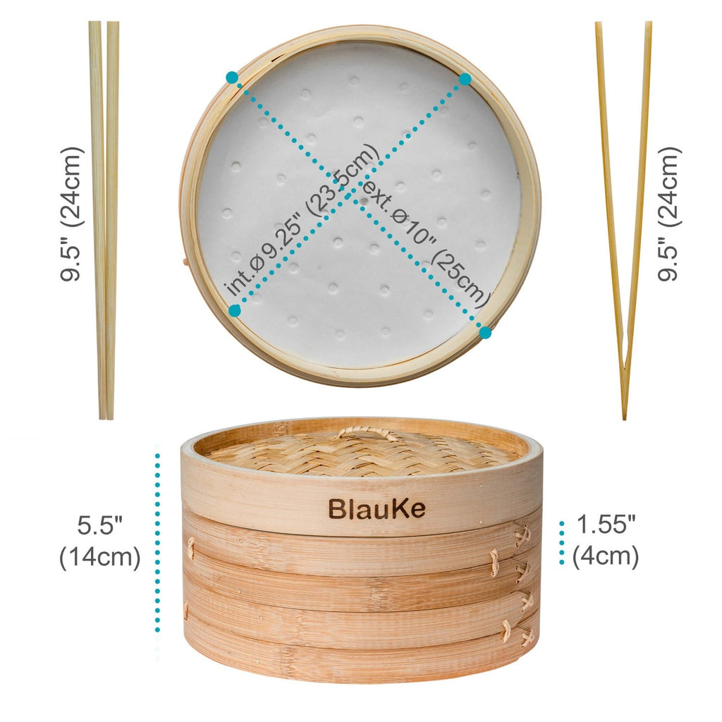 BlauKe 10-Inch Bamboo Steamer Set — 2 Tiers & Accessories - James’s Hot Deals & FindsBlauKe 10-Inch Bamboo Steamer Set — 2 Tiers & AccessoriesFood SteamerBlauKeJames’s Hot Deals & Finds2-Tier Bamboo Steamer for Cooking Dumplings, Vegetables, Meat, Fish, Rice - Bamboo Steamer Basket 10 Inch with 2 Pairs Chopsticks, Tongs and 50 Paper Liners-4