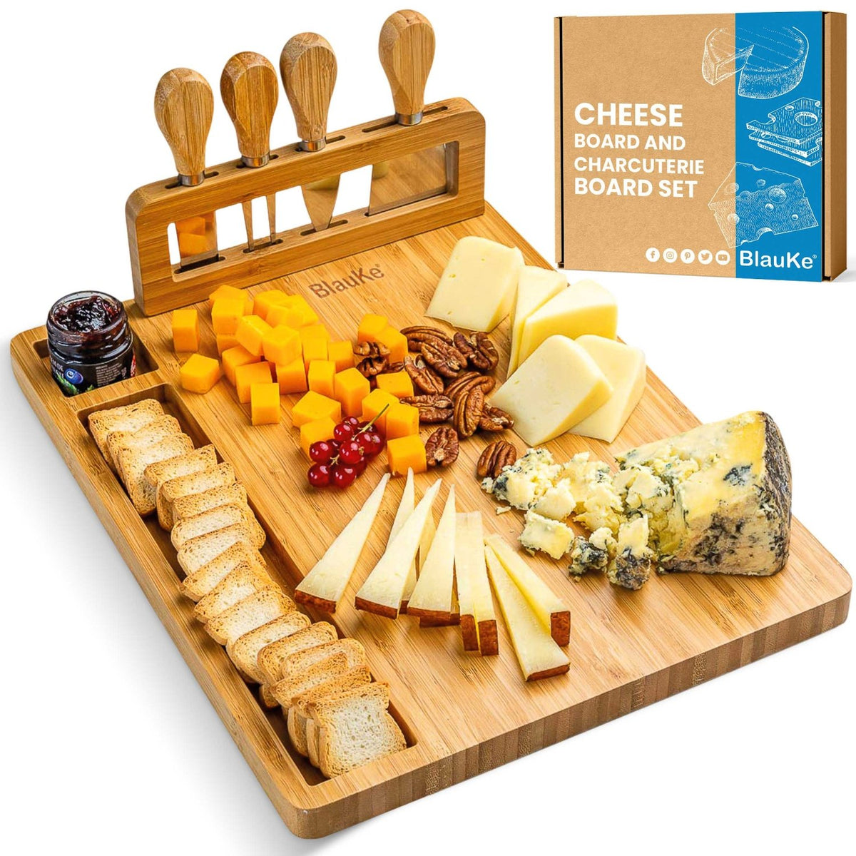 BlauKe Bamboo Charcuterie Board Set — 14" × 11" with 4 Cheese Tools - James’s Hot Deals & FindsBlauKe Bamboo Charcuterie Board Set — 14" × 11" with 4 Cheese ToolsCheese BoardBlauKeJames’s Hot Deals & FindsBlauKe Bamboo Charcuterie Board Set — 14" × 11" with 4 Cheese Tools