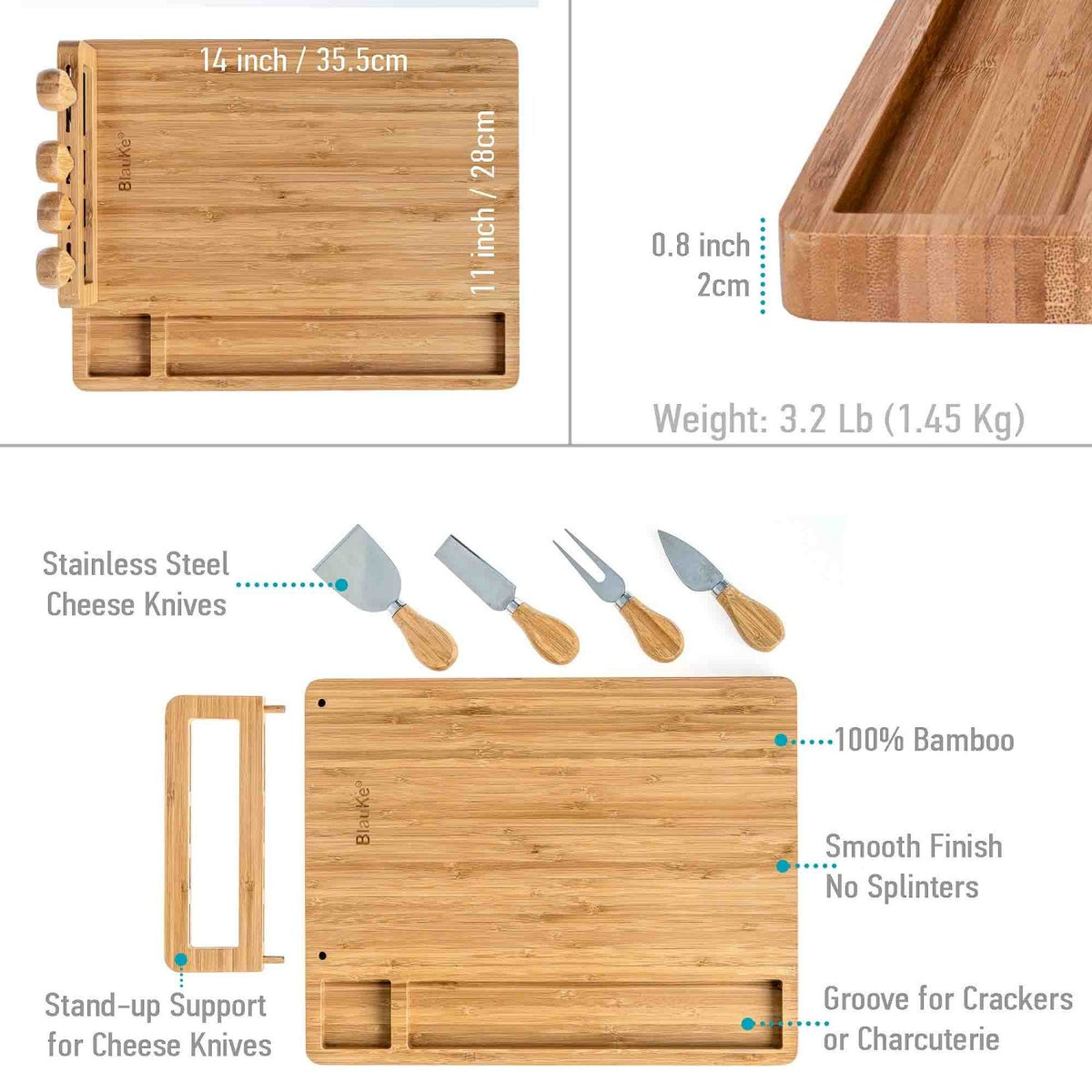 BlauKe Bamboo Charcuterie Board Set — 14" × 11" with 4 Cheese Tools - James’s Hot Deals & FindsBlauKe Bamboo Charcuterie Board Set — 14" × 11" with 4 Cheese ToolsCheese BoardBlauKeJames’s Hot Deals & FindsBlauKe Bamboo Charcuterie Board Set — 14" × 11" with 4 Cheese Tools
