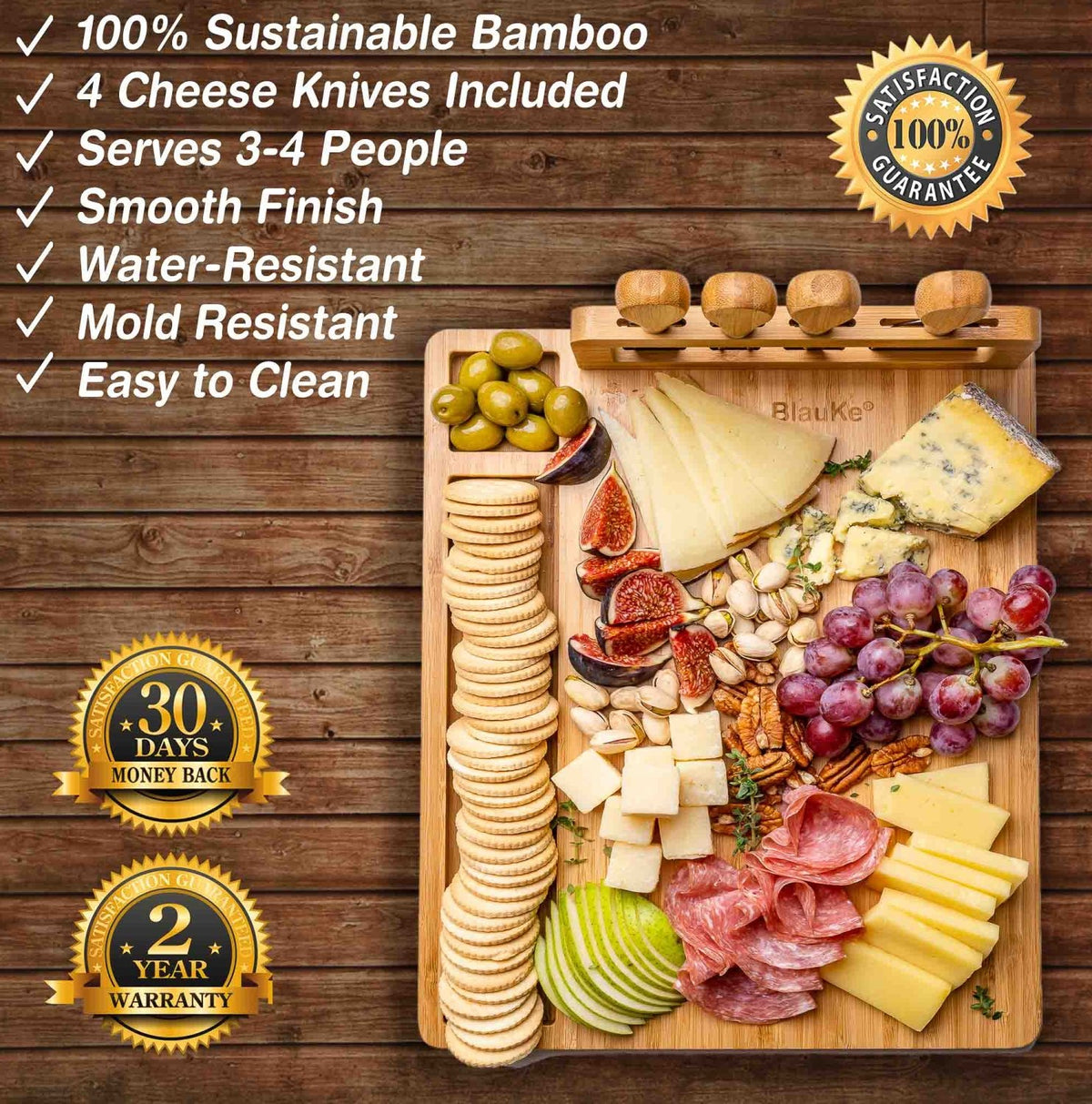 BlauKe Bamboo Charcuterie Board Set — 14" × 11" with 4 Cheese Tools - James’s Hot Deals & FindsBlauKe Bamboo Charcuterie Board Set — 14" × 11" with 4 Cheese ToolsCheese BoardBlauKeJames’s Hot Deals & FindsBlauKe Bamboo Charcuterie Board Set — 14" × 11" with 4 Cheese Tools