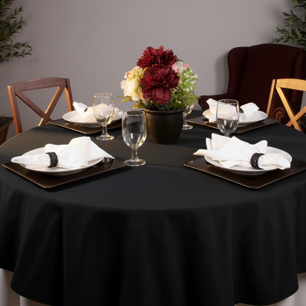 MJS 100% Spun Polyester 2 PLY Round Table Linens - James’s Hot Deals & FindsMJS 100% Spun Polyester 2 PLY Round Table LinensTableclothsRifz Textiles IncJames’s Hot Deals & FindsRound Table ClothBlackMJS 100% Spun Polyester 2 PLY Round Table Linens