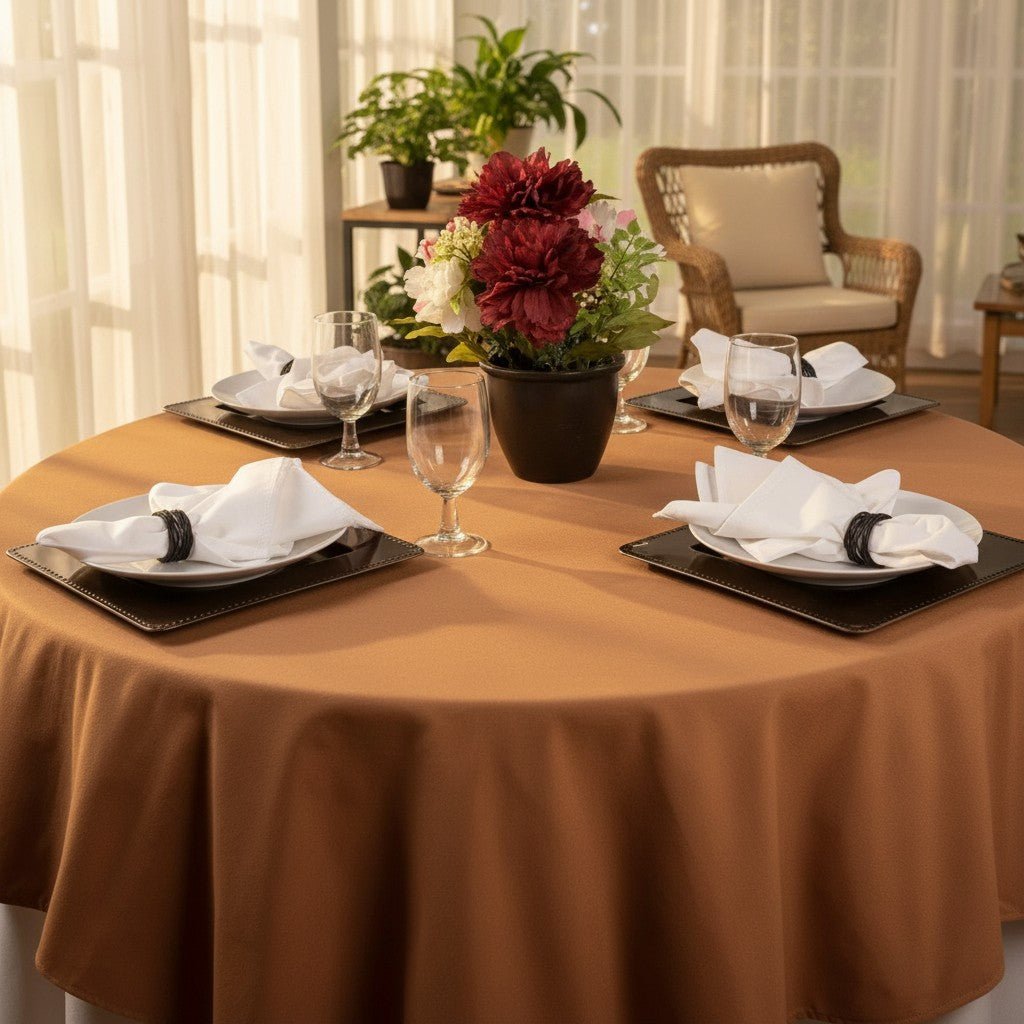 MJS 100% Spun Polyester 2 PLY Round Table Linens - James’s Hot Deals & FindsMJS 100% Spun Polyester 2 PLY Round Table LinensTableclothsRifz Textiles IncJames’s Hot Deals & FindsRound Table ClothSandal WoodMJS 100% Spun Polyester 2 PLY Round Table Linens