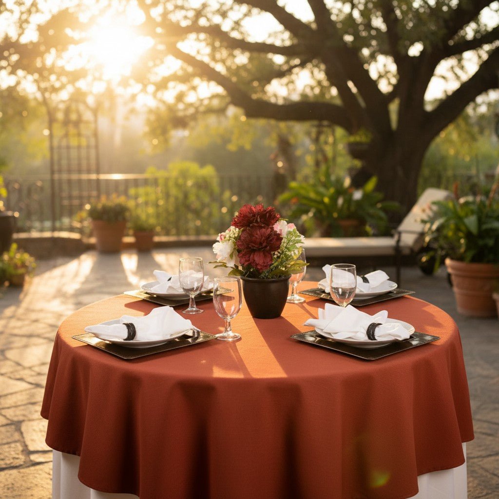 MJS 100% Spun Polyester 2 PLY Round Table Linens - James’s Hot Deals & FindsMJS 100% Spun Polyester 2 PLY Round Table LinensTableclothsRifz Textiles IncJames’s Hot Deals & FindsRound Table ClothRustMJS 100% Spun Polyester 2 PLY Round Table Linens