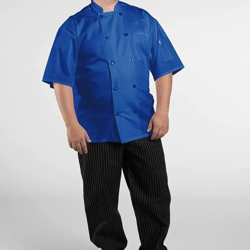 Poplin Cotton Blend Pro-vent Short Sleeve Chef Coat - James’s Hot Deals & FindsPoplin Cotton Blend Pro-vent Short Sleeve Chef CoatChef ApparelRifz Textiles IncJames’s Hot Deals & FindsPoplin Short Sleeve Chef CoatRoyalPoplin Cotton Blend Pro-vent Short Sleeve Chef Coat