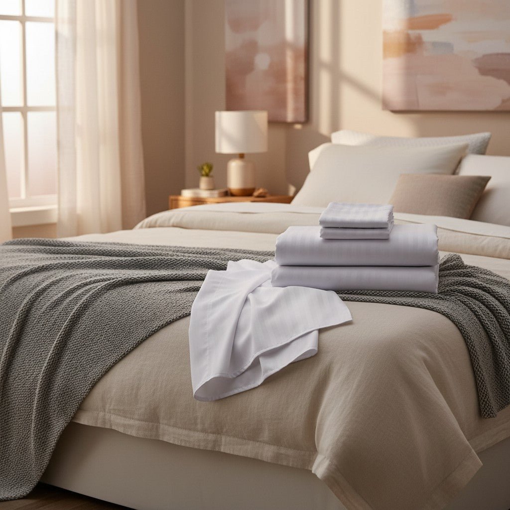 T-250 White Blended 10 MM Satin Stripe Bed Sheets - James’s Hot Deals & FindsT-250 White Blended 10 MM Satin Stripe Bed SheetsSheetings & Bedding AccessoriesRifz Textiles IncJames’s Hot Deals & FindsPillwcaseWhiteT-250 White Blended 10 MM Satin Stripe Bed Sheets