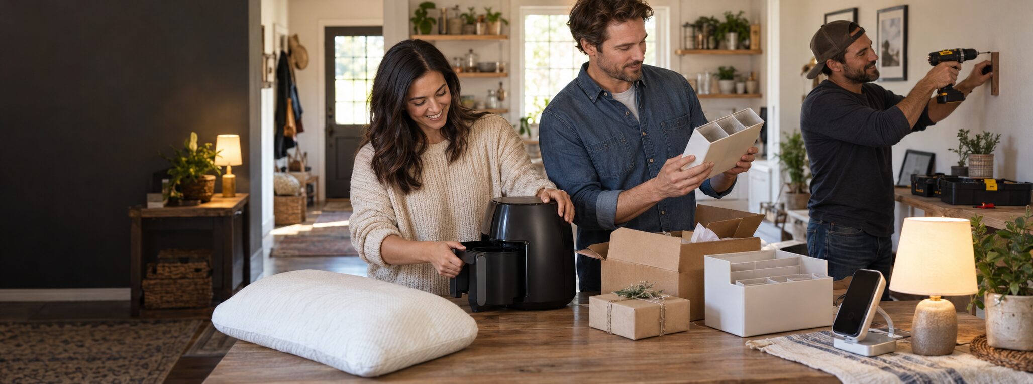 People using practical home, technology and tool products